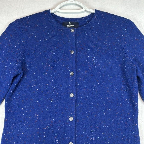 Lands End Blue Cashmere Cardigan Sweater Nepped Confetti Print Size XS Cozy Chic - Picture 4 of 14